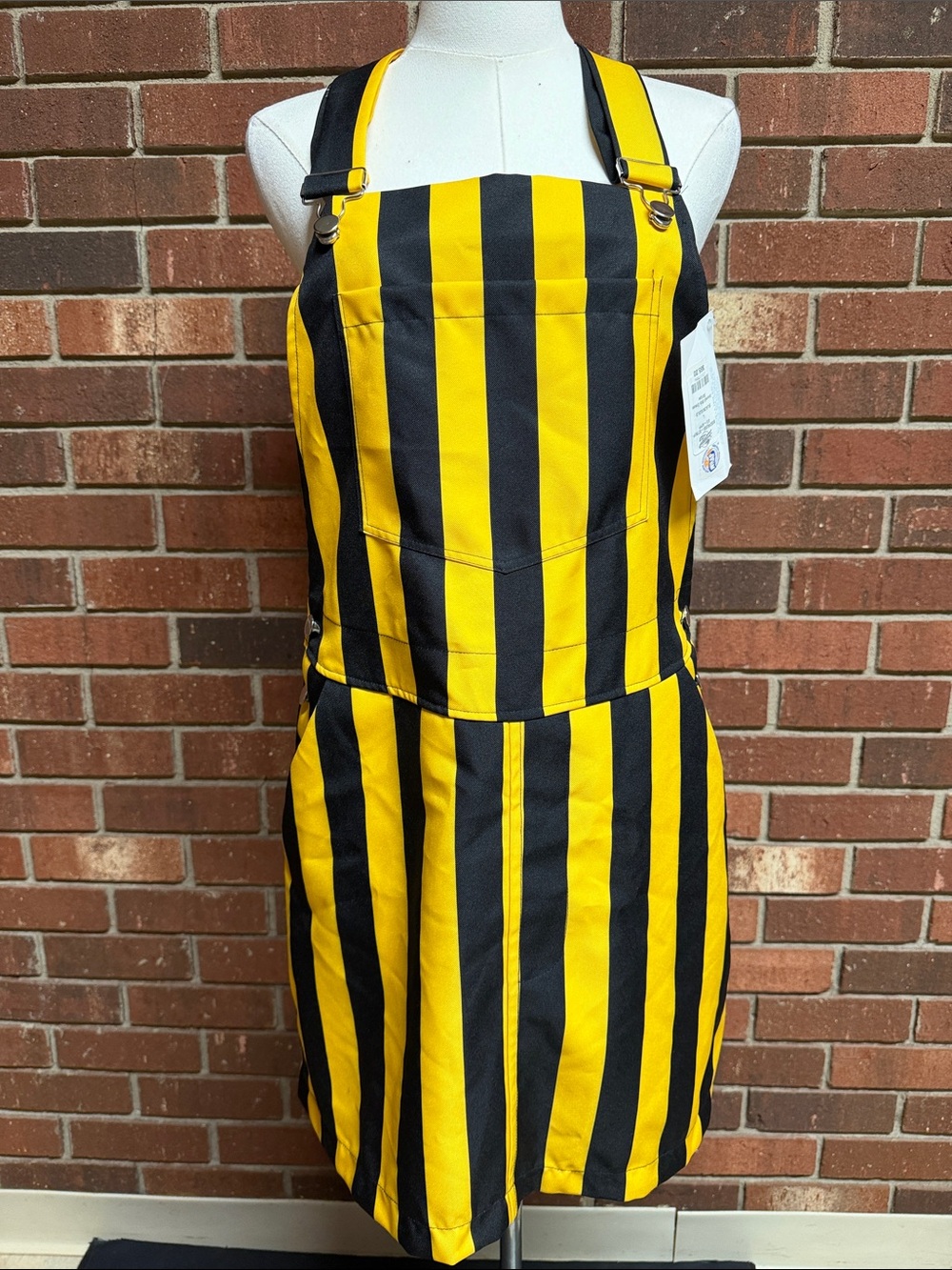 Vive La Fete Collegiate Black & Gold Striped Overall Bib Dress Size Large